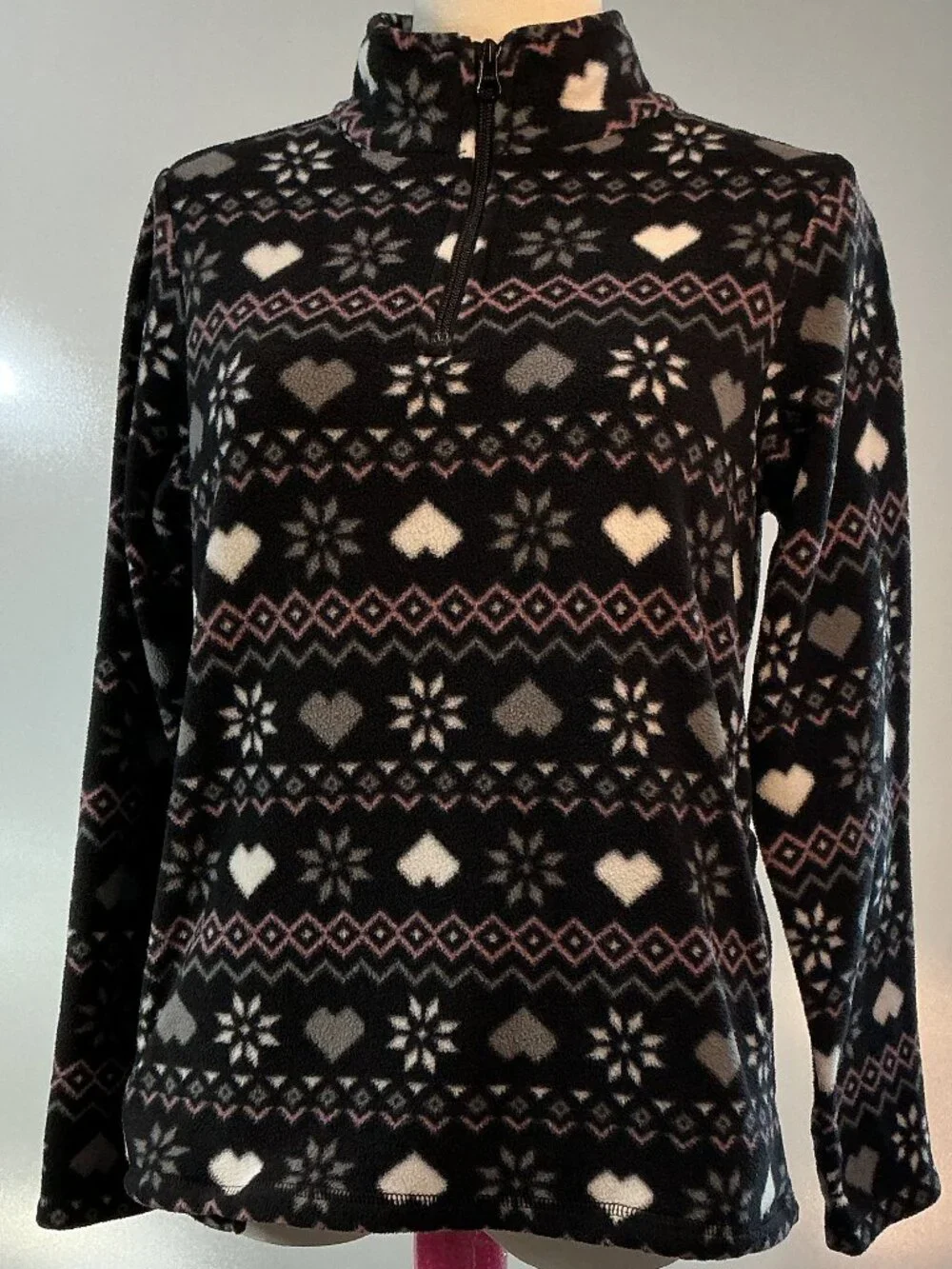 The Children’s Place Girls XXL 16 Fair Isle Fleece Quarter Zip Pullover Black